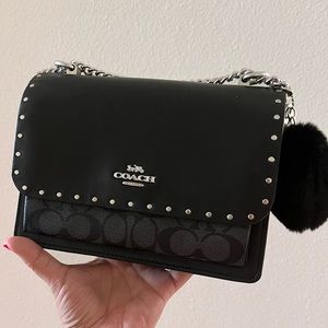 Coach Klare Shoulder Crossbody Bag Black Signature Print Rivets